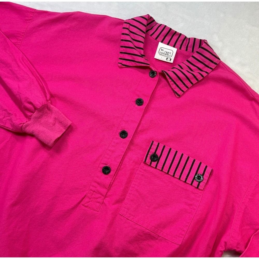 Vintage 90s LA Seat Covers Womens Large Hot Pink Striped Trim Pullover Top